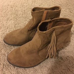 Brown Suede Fringe Booties