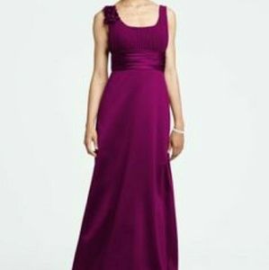 Long chiffon bridesmaids dress w/ ruffled shoulder