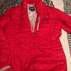 bright coral red Patagonia quarter zip
