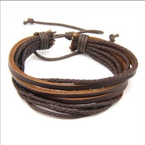 Multi layered brown leather bracelet.