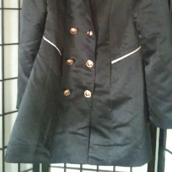 EUC Asian Brand Black Satin Trench Coat size Large - Picture 2 of 4