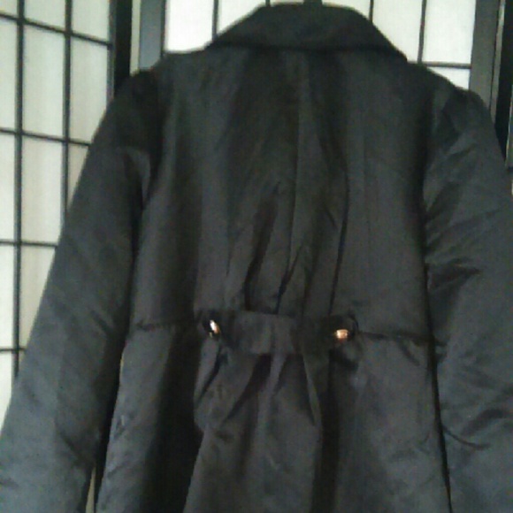 EUC Asian Brand Black Satin Trench Coat size Large - Picture 3 of 4
