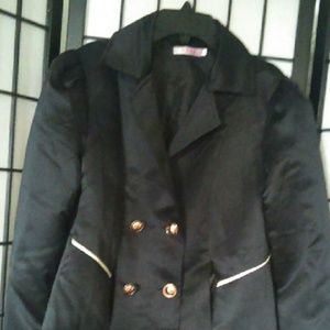 EUC Asian Brand Black Satin Trench Coat size Large