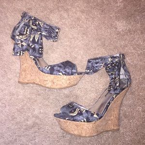 Doll House "BeSexy" Tribal Open Toe Platform Wedge