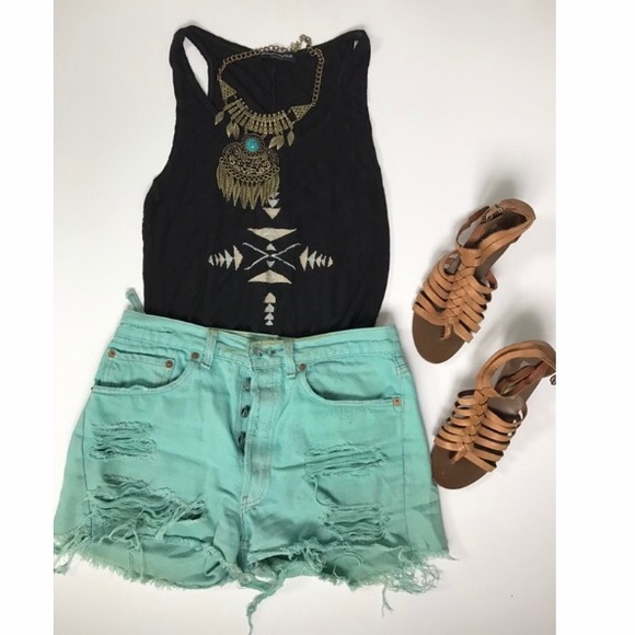 Brandy Melville Black Embroidered Tank