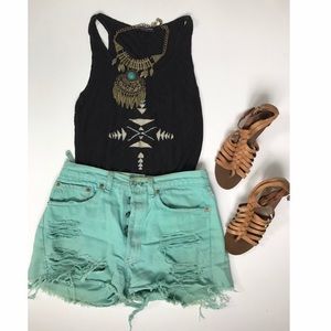 Brandy Melville Black Embroidered Tank