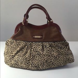 Charles David Leopard Print Calf Hair Shoulder Bag
