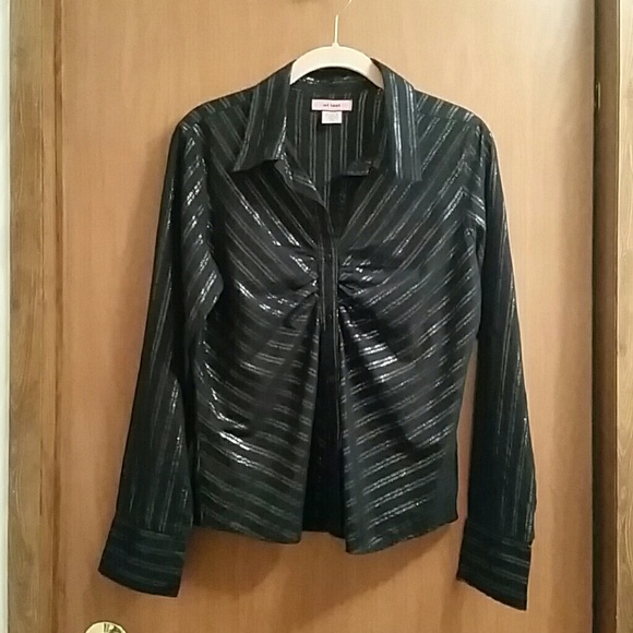 Black Ruched Silver Metallic Stripe Shirt