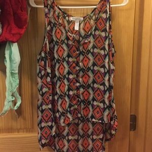 High-Low Tribal Print Sheer Tank
