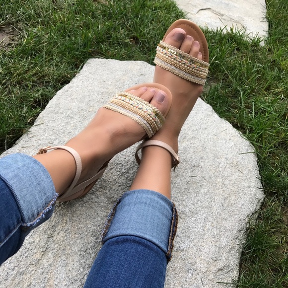 Shoes - LAST PAIR Casual Flat Ankle Strap Sandals