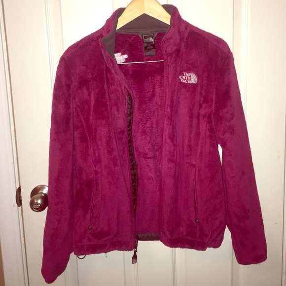NORTHFACE dark pink zip up fur jacket