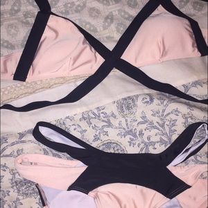 Strappy black and pink bikini