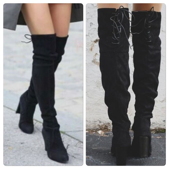 New Fabulous Chic Over the knee Lace up Boots - Picture 2 of 2