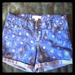 Floral jean high waisted shorts