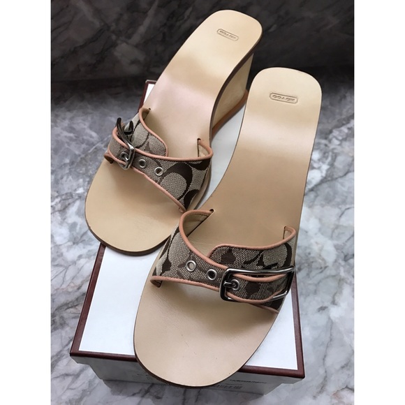 Coach Honey Large C Logo Wood Wedge Slide