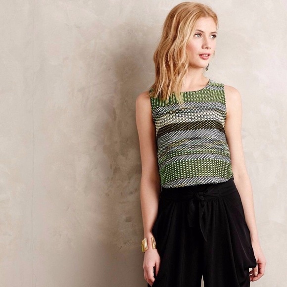 Anthropologie Leifsdottir Striped Jade Cropped Top