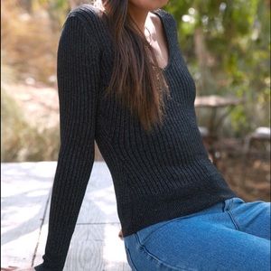 Say What
Double V-Neck Lurex Sweater Top