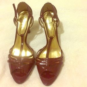 Charles David, Dark red strappy heels. 4 inches.