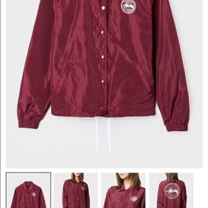 Burgundy stussy coach jacket