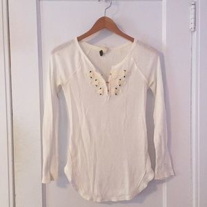 Free People White Waffle Knit Top