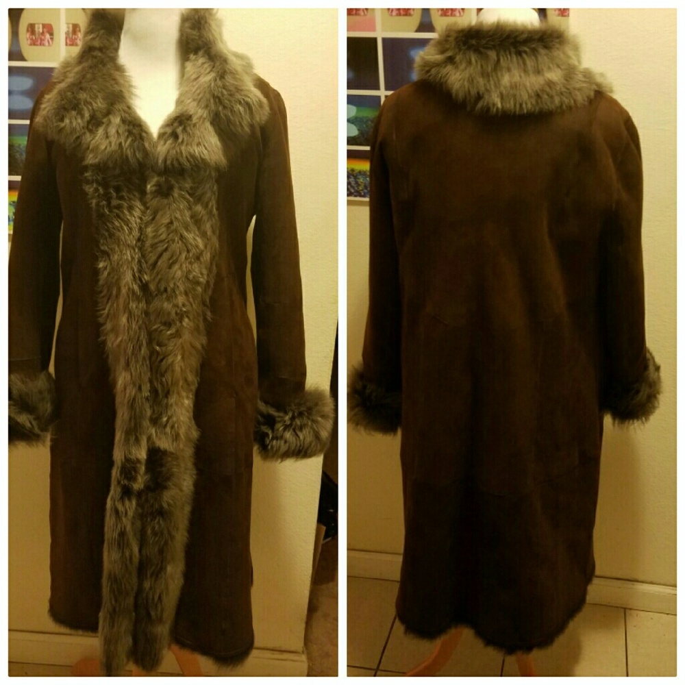 Cole Haan Genuine Long Lambskin Shearling Fur Coat