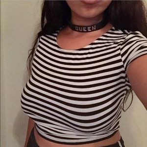 Black and white striped crop top.