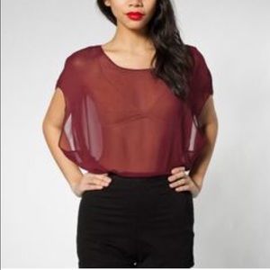AA chiffon burgundy top.
