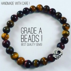 Men or women mixed tiger eye skull bracelet