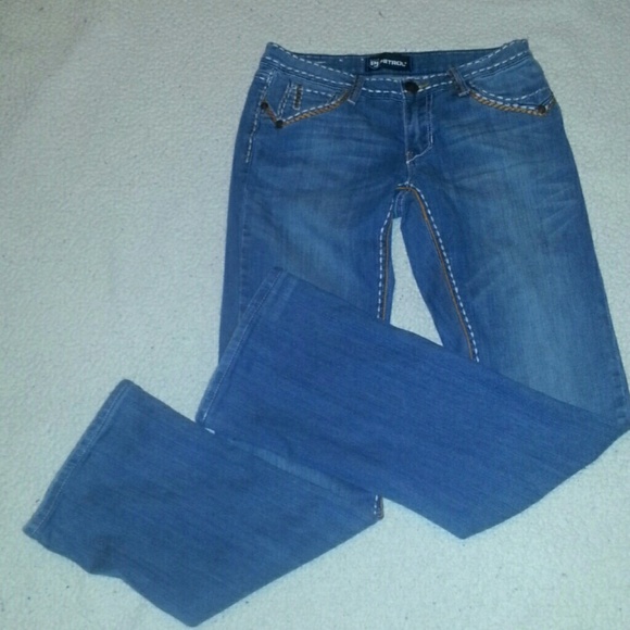 PETROL JEANS SZ 27- MED blue-embroidery stitch