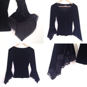 Witchy Black Velvet Tight Stretchy Peasant Shirt S