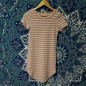 Small Striped Coral and White T-Shirt Dress