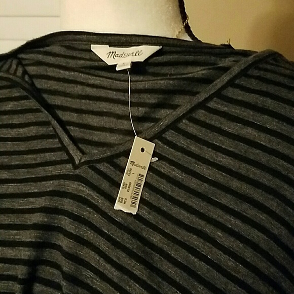 Madewell Tops - NWT MADEWELL SOFT LS V NECK GRAY BLACK TOP L
