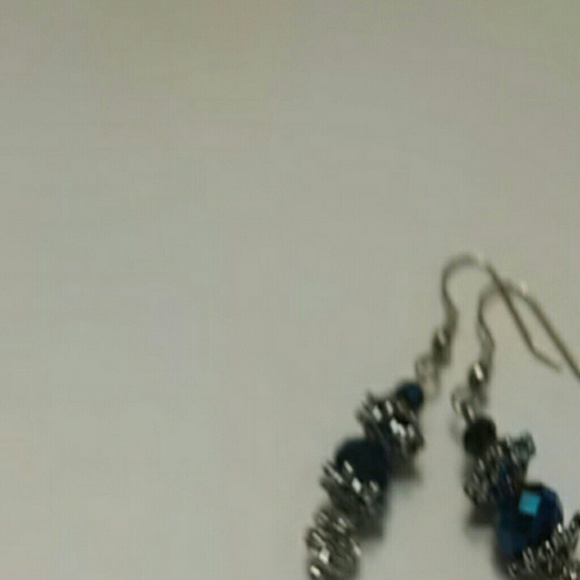 Blue Crystal Earrings with Silver Accents - Picture 3 of 4