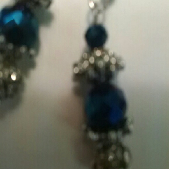 Blue Crystal Earrings with Silver Accents - Picture 4 of 4