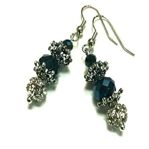 Blue Crystal Earrings with Silver Accents