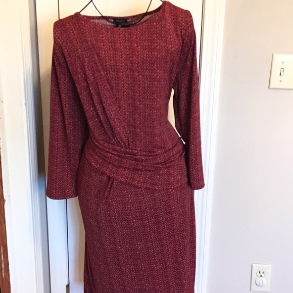 TALBOTS RUST PRINT DRESS WITH RUCHING AT THE WAIST