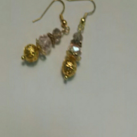 Pink Crystal Earrings with Gold Accents - Picture 3 of 3