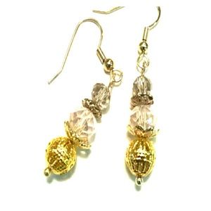Pink Crystal Earrings with Gold Accents