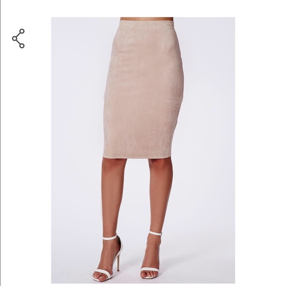 NWT, never worn, taupe faux suede midi skirt