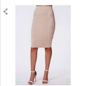 NWT, never worn, taupe faux suede midi skirt