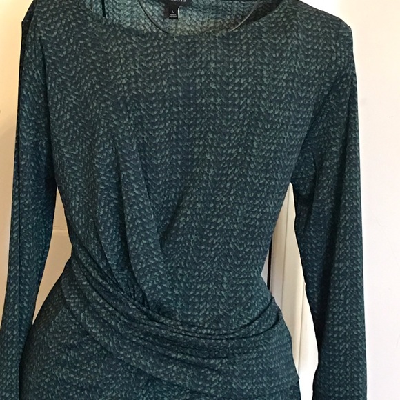 TALBOTS GREEN PRINT DRESS WITH RUCHING AT WAIST - Picture 2 of 4