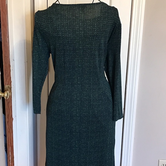 TALBOTS GREEN PRINT DRESS WITH RUCHING AT WAIST - Picture 3 of 4