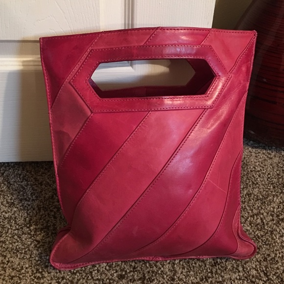 Vtg pink crush leather ARMANI EXCHANGE tote bag
