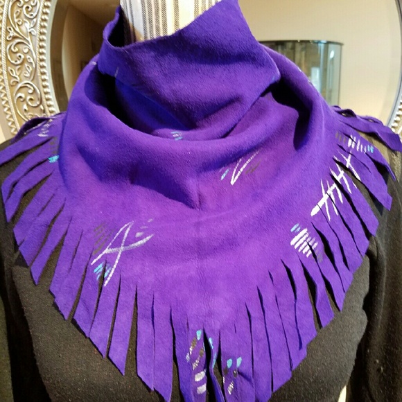 Vintage Hand Painted Purple Suede Western Scarf - Picture 2 of 3