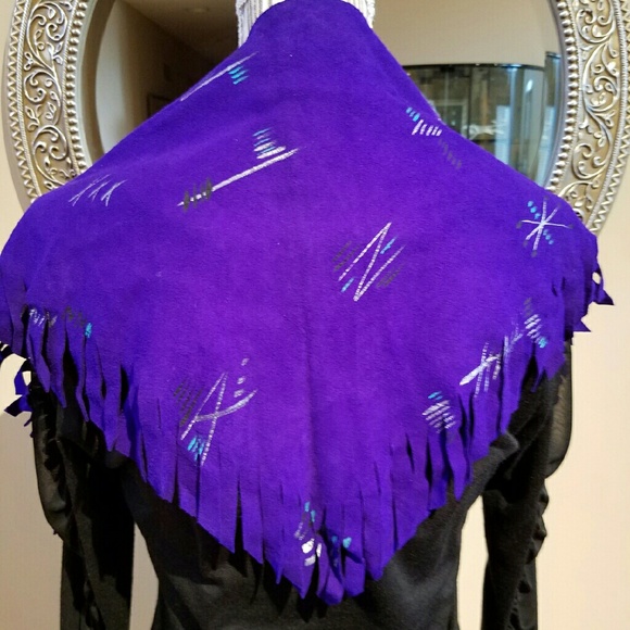 Vintage Hand Painted Purple Suede Western Scarf - Picture 3 of 3