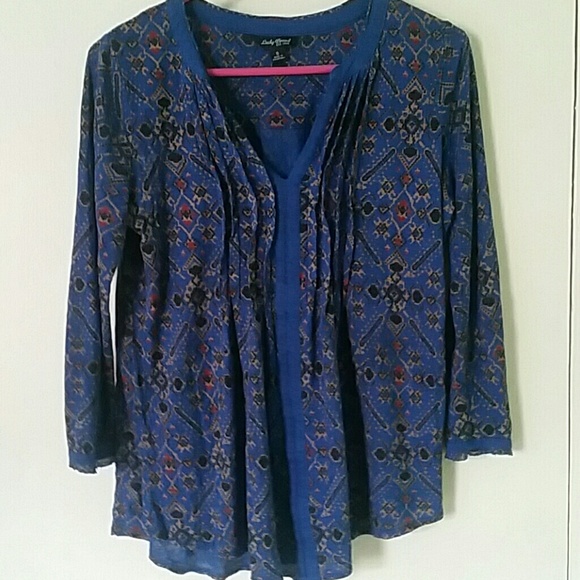 Lucky Brand Tops - Lucky Brand blue cinched paisley printed blouse