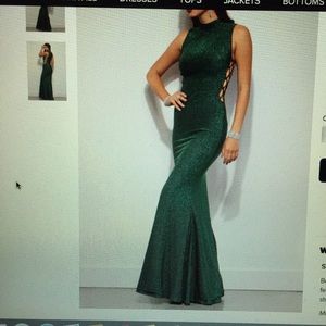 Green sparkly formal prom cutout dress