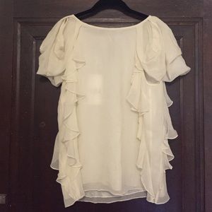 Tibi 100% silk cream top with ruffle cap sleeves