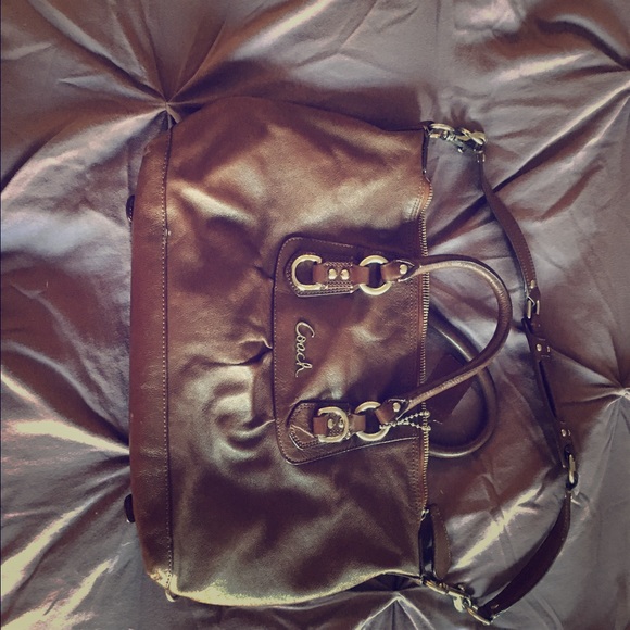 Brown leather coach bag