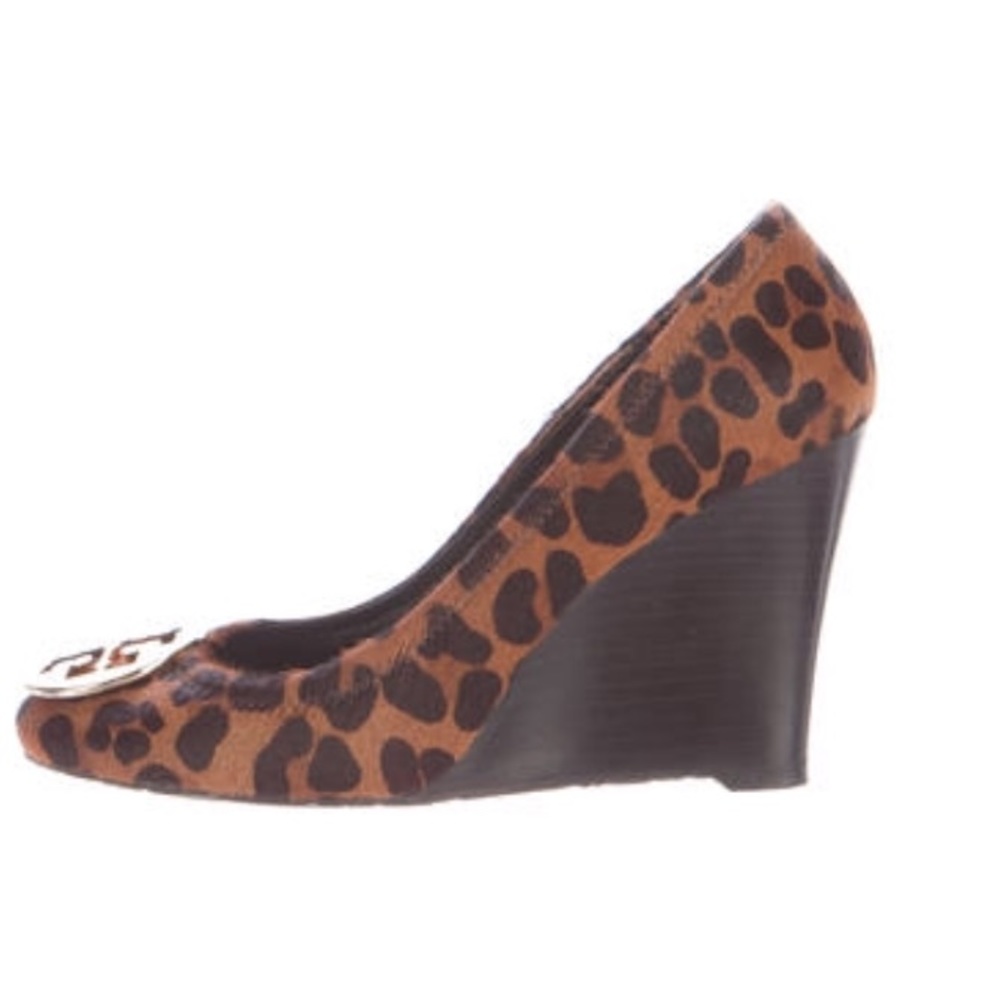 Tory Burch pony hair leopard wedges